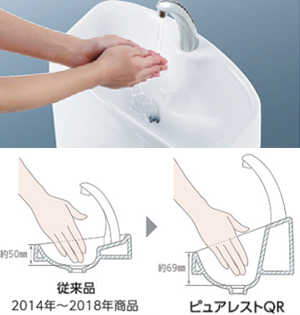 ピュアレストQR コンパクトなタンクと手洗いしやすいボウル