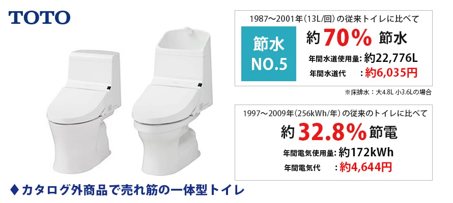 ウォシュレット一体型便器 TOTO HV 一体型を安価で希望の方におすすめです。物件用のトイレのため、カタログ未掲載ですが売れ筋の一体型トイレです。防汚効果の高いクリーン樹脂を採用しており、汚れをはじくからお手入れが簡単です。環境とサイフにやさしい節水技術で少量の水ながらも効率よく洗浄します。