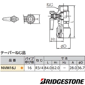 NVM16J プッシュマスター バルブ付きオスアダプター テーパーネジ