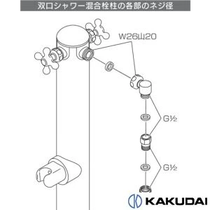 624-206 ステンレス双口シャワー混合栓柱(ペット用)