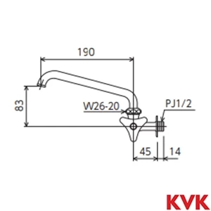 K10D KVK 横形自在水栓 上向パイプ付