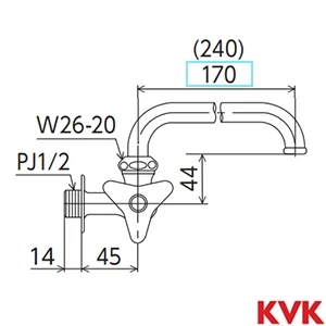 K10VL KVK 横形自在水栓 左ハンドル 170㎜パイプ付