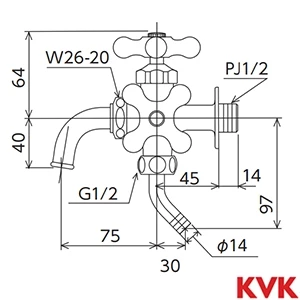 K23CJ KVK 二口横水栓 レトロピアンハンドル付