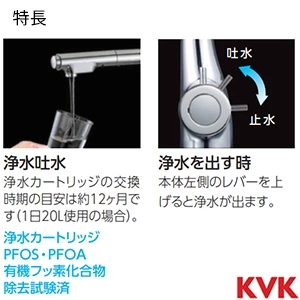 KM6121ECBR KVK ビルトイン浄水器用シングルシャワー付混合栓