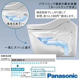 パナソニック #pg_code# アラウーノL150シリーズ タイプ2[タンクレストイレ][排水芯:床 120･200/305-470mm][洗浄水量 大4.8L/小3.6L][スティックリモコン]