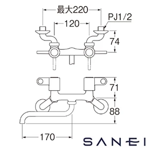 K11-1-W サンエイ(SANEI) ツーバルブ混合栓