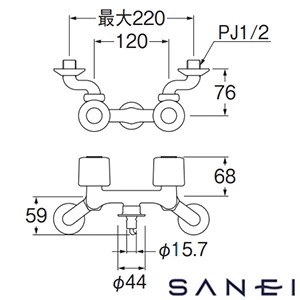 K1101TV-1-W SANEI(サンエイ) ツーバルブ洗濯機用混合栓