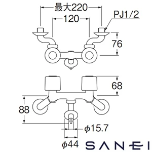 K1101TV-W SANEI(サンエイ) ツーバルブ洗濯機用混合栓