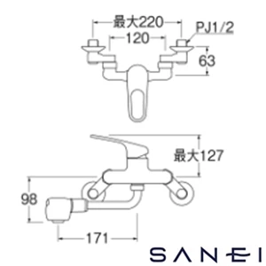 K1700EM-W サンエイ(SANEI) シングル切替シャワー混合栓