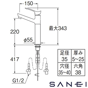 K4712ENJV-2T SANEI(サンエイ) シングルワンホール洗面混合栓