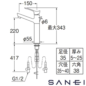 K4712EPJV-2T SANEI(サンエイ) シングルワンホール洗面混合栓