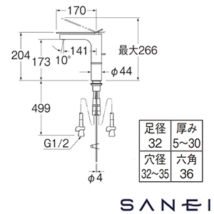 K4732PJV-1T-MC SANEI(サンエイ) シングルワンホール洗面混合栓