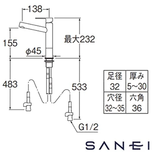 K4750ENJV-1T-MDP SANEI(サンエイ) シングルワンホール洗面混合栓