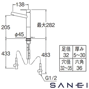K4750ENJV-2T-MDP SANEI(サンエイ) シングルワンホール洗面混合栓