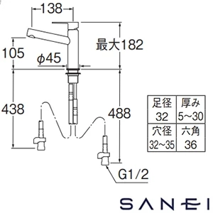 K4750ENJV-SJP SANEI(サンエイ) シングルワンホール洗面混合栓