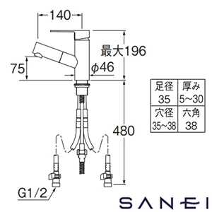 K47531EJV-MDP SANEI(サンエイ) シングルワンホール洗面混合栓
