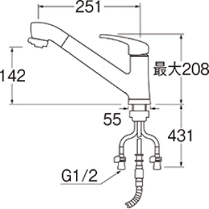 K87120JV-U-13 シングルワンホールスプレー混合栓（省施工ナット付）