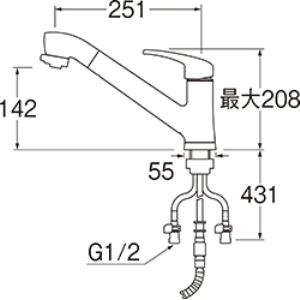 K87120JV-U-13 サンエイ(SANEI) シングルワンホールスプレー混合栓(省施工ナット付)