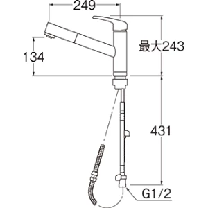 K87501JV-U-13 サンエイ(SANEI) シングルワンホールスプレー混合栓(省施工ナット付)
