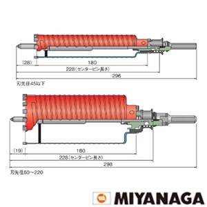 PCD105 ミヤナガ ドライモンドコアドリル(セット) ストレートシャンク 刃先径105mm