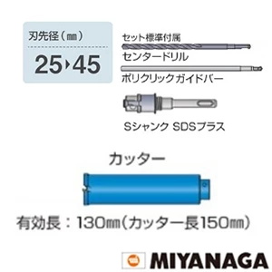 ミヤナガ PCGW29R ミヤナガ ガルバウッドコアドリル（セット） SDSプラスシャンク 刃先径29mm