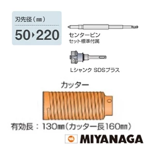ミヤナガ PCHP050R ミヤナガ ハイパーダイヤコアドリル(セット) SDSプラスシャンク 刃先径50mm