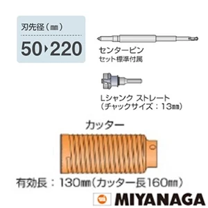 ミヤナガ PCHP130 ミヤナガ ハイパーダイヤコアドリル（セット） ストレートシャンク 刃先径130mm