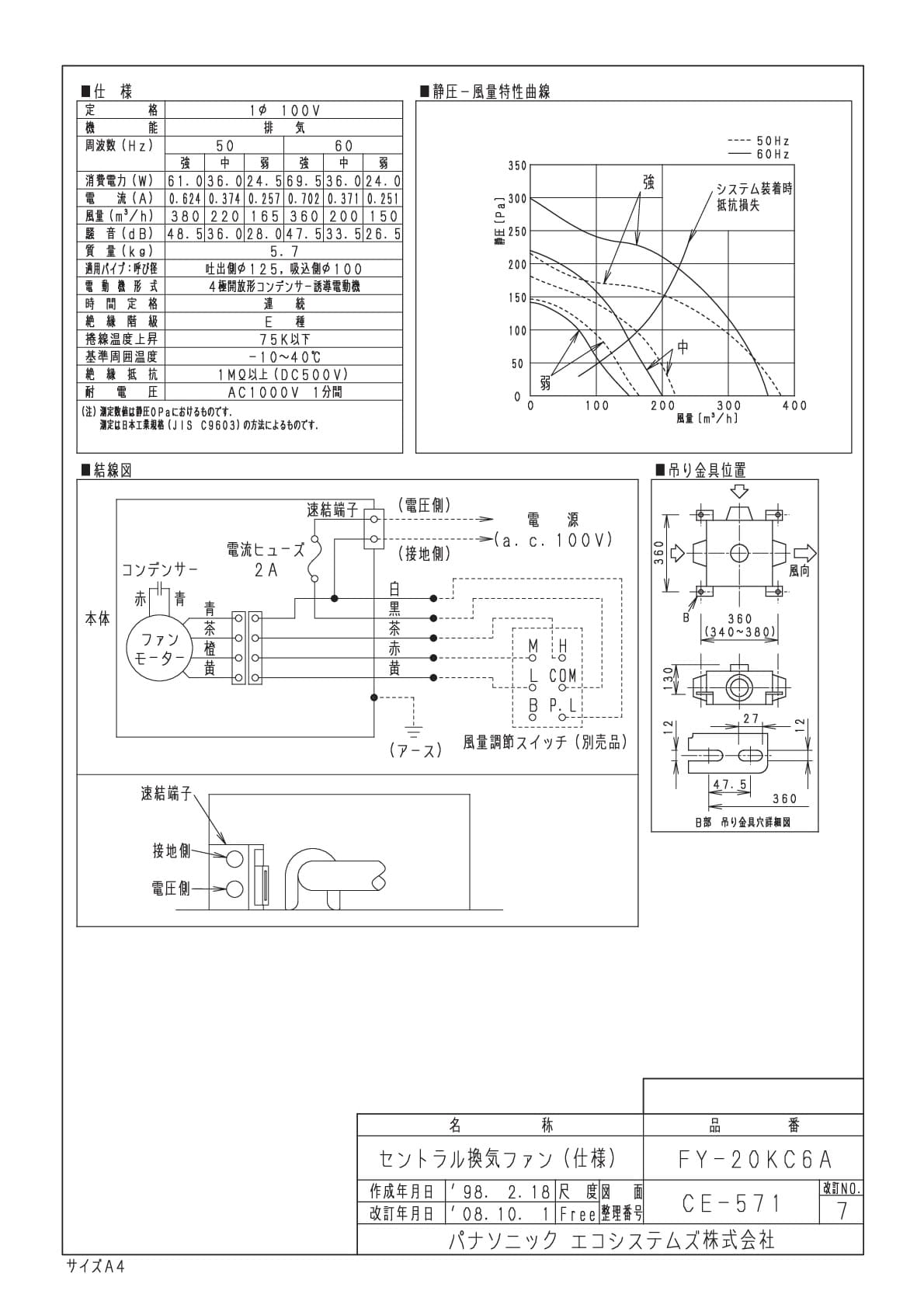 パナソニック FY-20KC6A商品図面 | 通販 プロストア ダイレクト