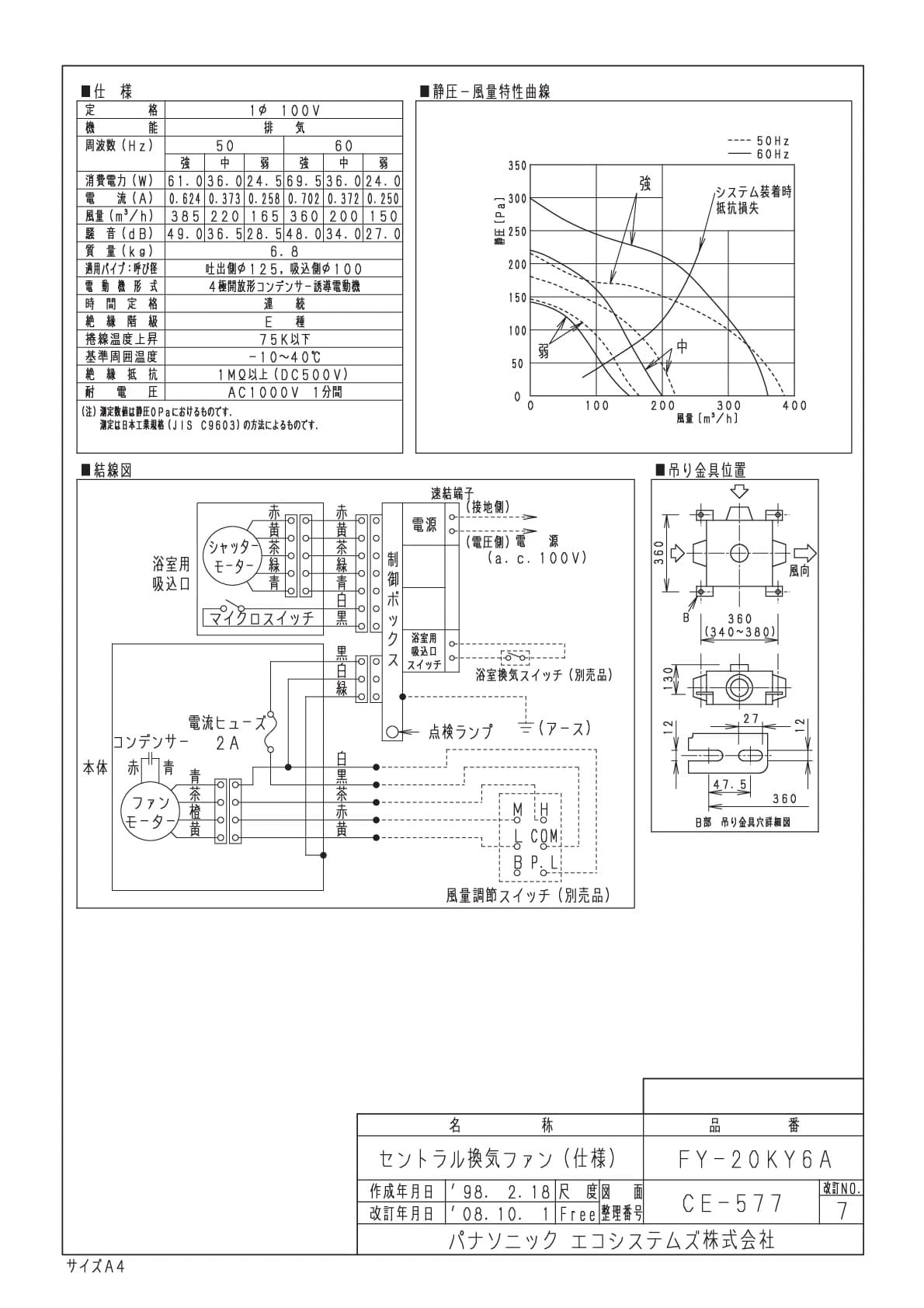 パナソニック FY-20KY6A商品図面 | 通販 プロストア ダイレクト
