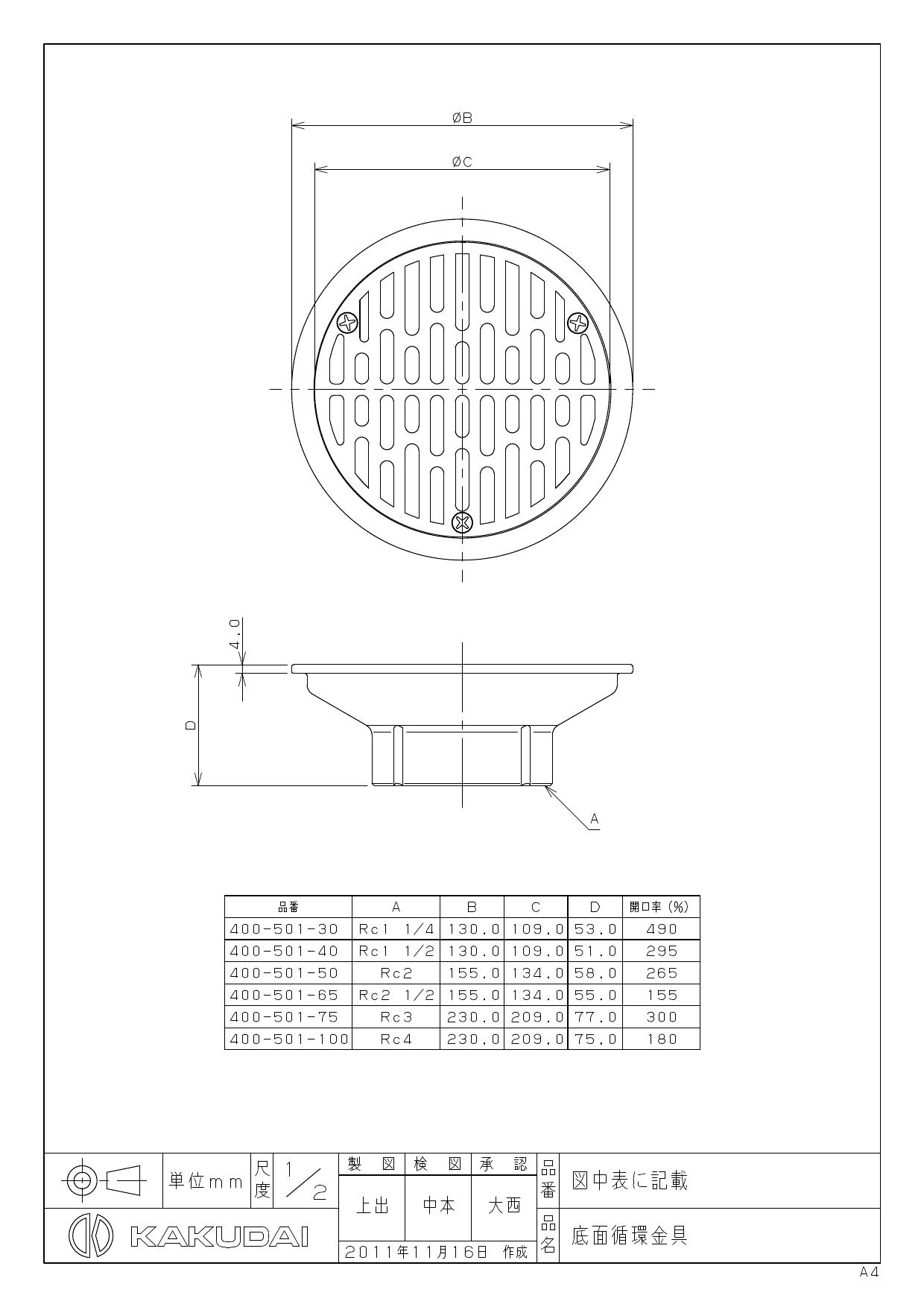 絶品 カクダイ 底面循環金具 <br>400-501-50 1個<br><br>  807-6280<br><br><br> 