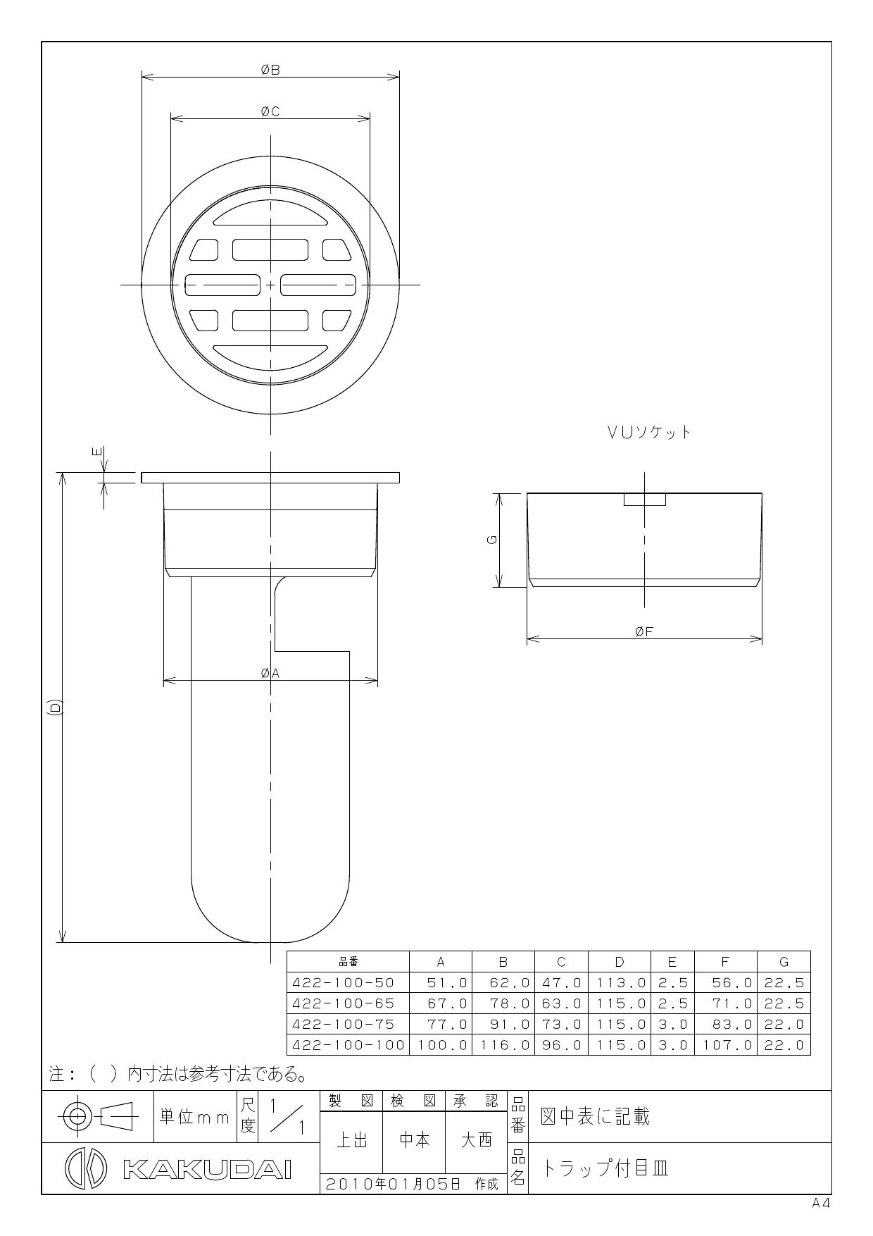 カクダイ トラップ付目皿 422-100-65 - 通販 - lanatorres.com.br