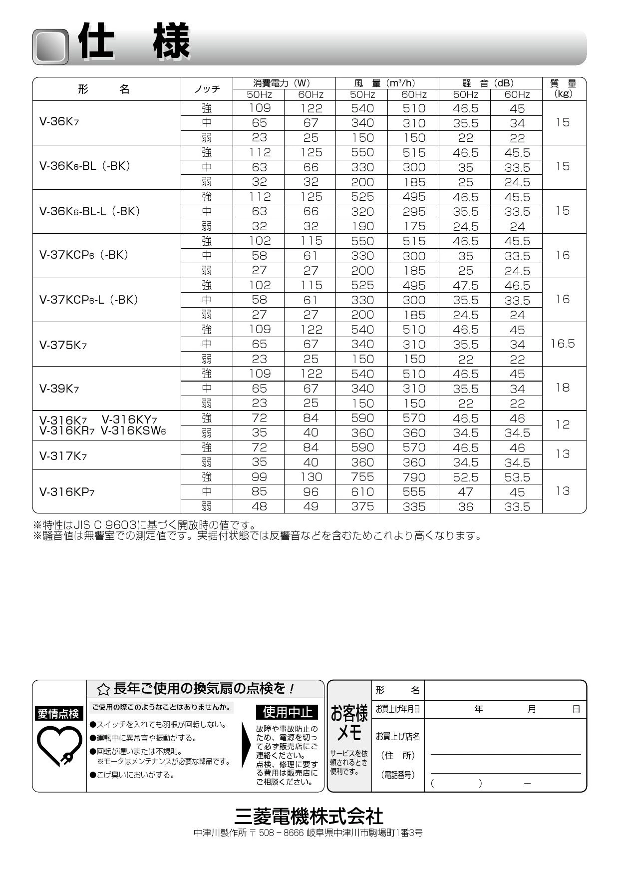 三菱電機 V-316KY7 取扱説明書 施工説明書 納入仕様図|三菱電機 三菱電機 V-316KY7 取扱説明書 施工説明書 納入仕様図|三菱電機
