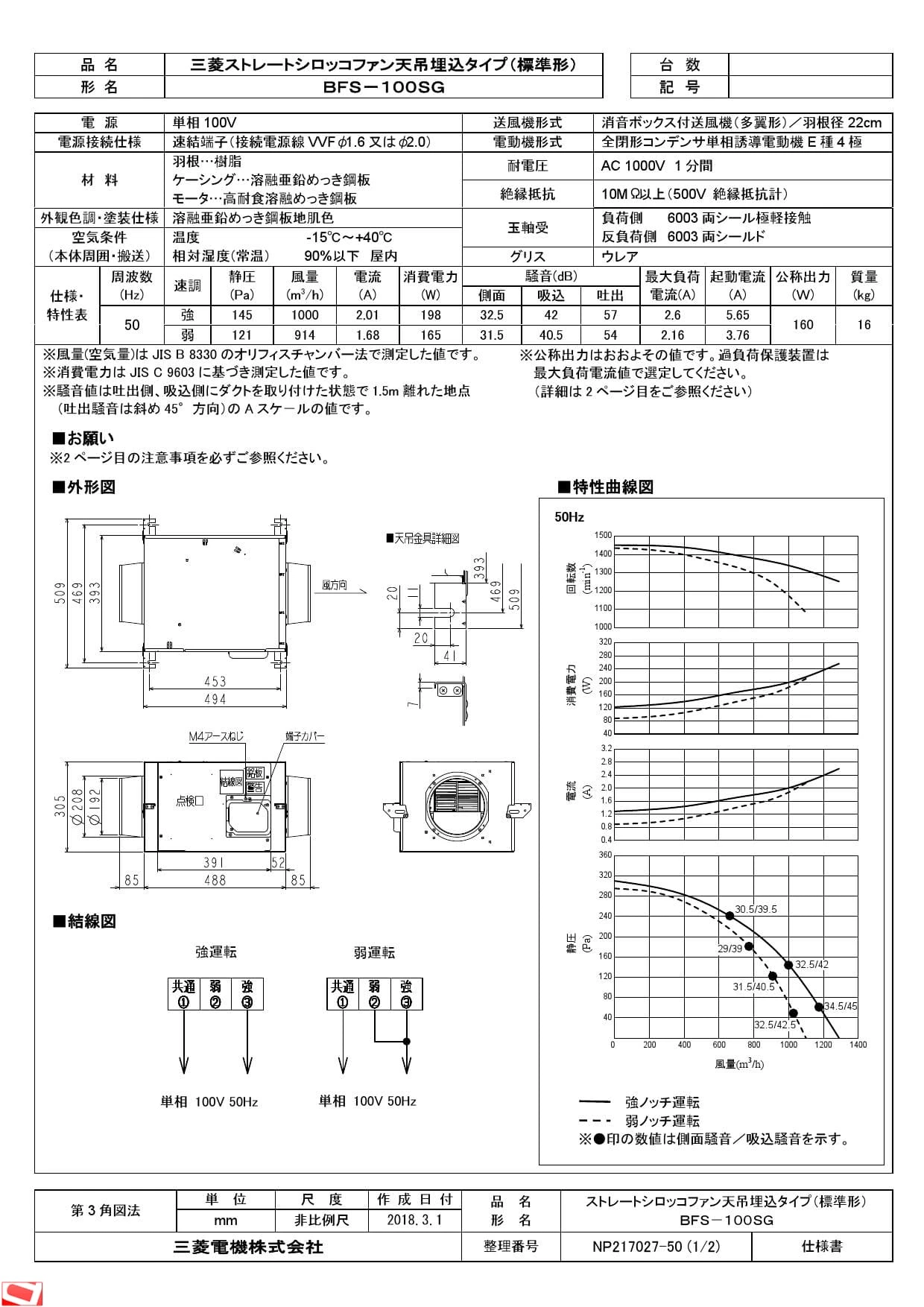 三菱 三菱 BFS-150SXA2 空調用送風機 厨房 湯沸室 用 ストレートシロッコファン 厨房用 単相100V (BFS-150SXAの後継品)  [♪$] 空調設備