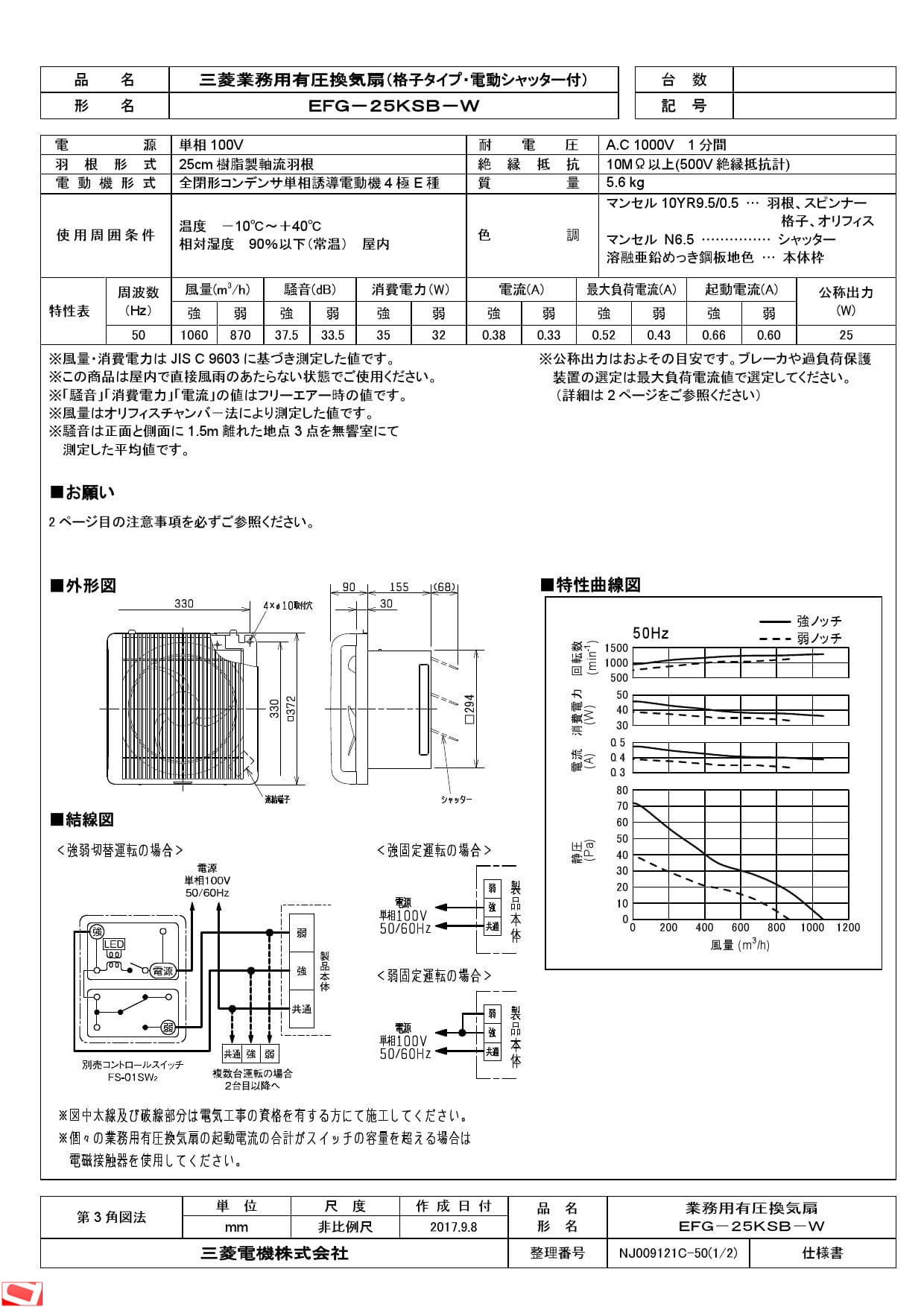 冷暖房/空調 扇風機 三菱電機 EFG-25KSB-W納入仕様図 | 通販 プロストア ダイレクト