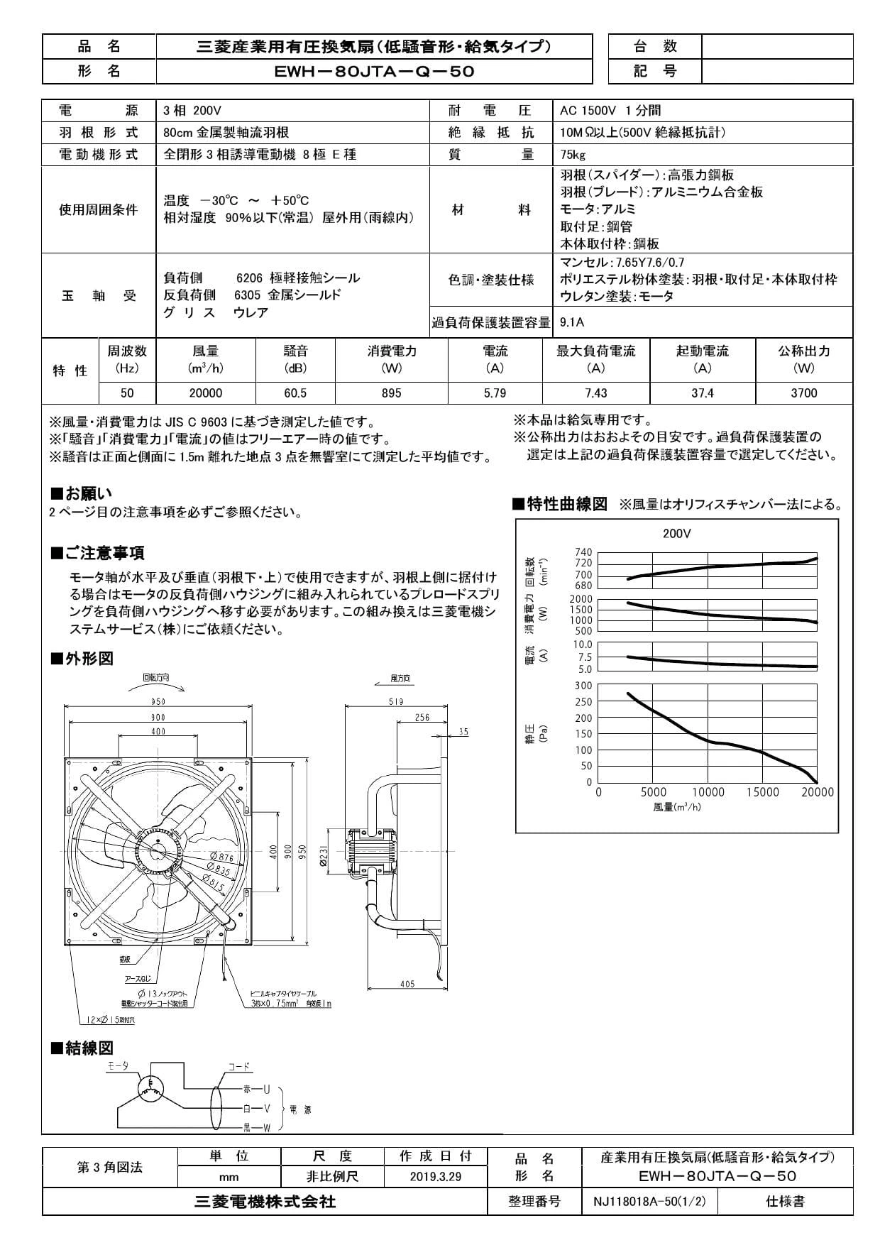 三菱 mitsubishi 換気扇 EWH-80JTA-Q-60 産業用送風機 [本体] 有圧換気扇 EWH-80JTA-Q-60