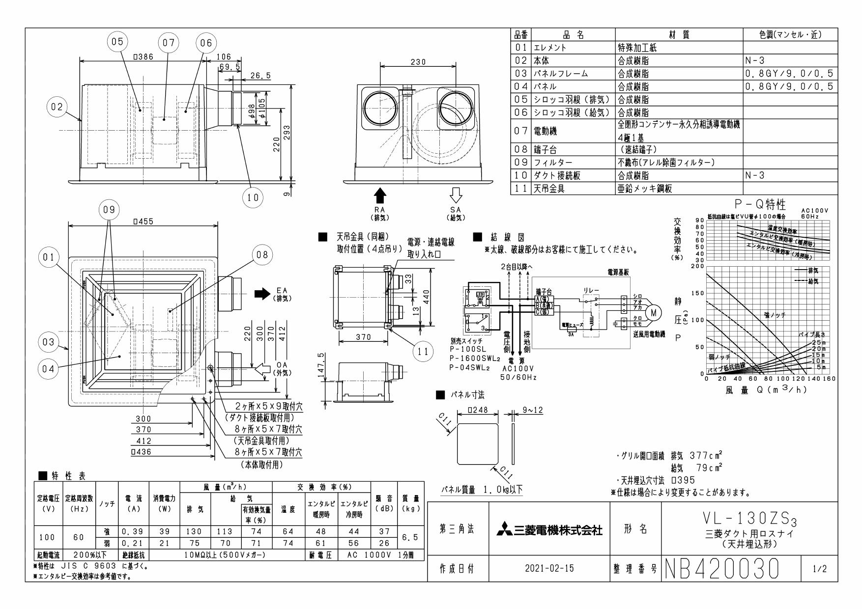 プレゼント サプライズ 三菱電機 【VL-100ZSK3】 三菱電機 ダクト用ロスナイ 天井埋込形 フラット格子タイプ яв∀ 