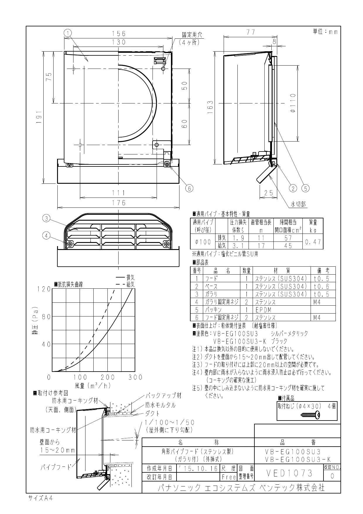 パナソニック ベンテック システム部材【VB-EG100S3-K パナソニック ベンテック システム部材【VB-EG100S3-K