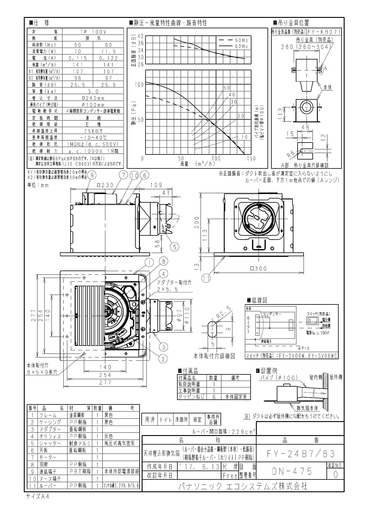 パナソニック FY-24B7/83取扱説明書 商品図面 施工説明書 | 通販 プロストア ダイレクト