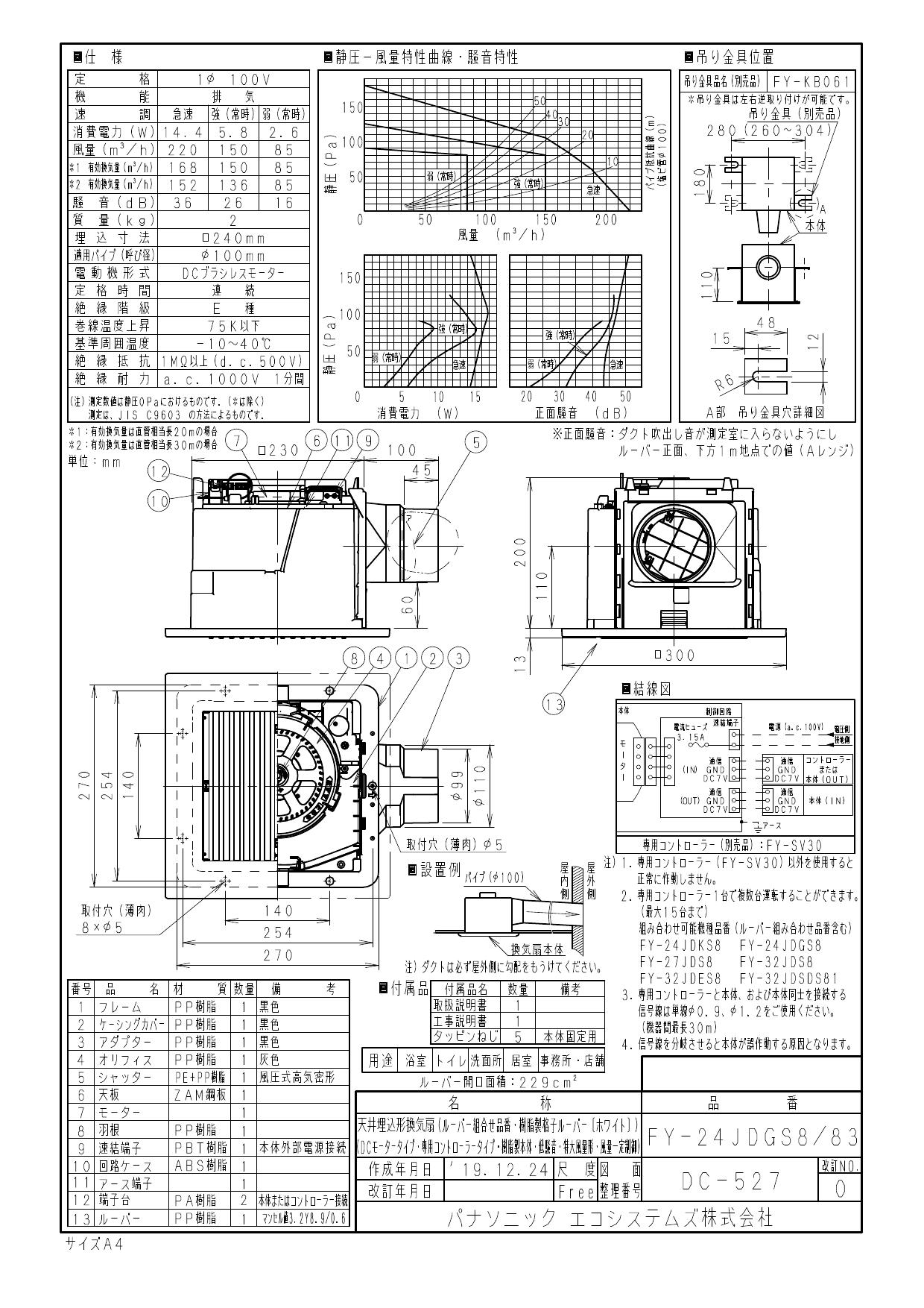 パナソニック FY-24JDGS8/83取扱説明書 商品図面 施工説明書 | 通販 プロストア ダイレクト