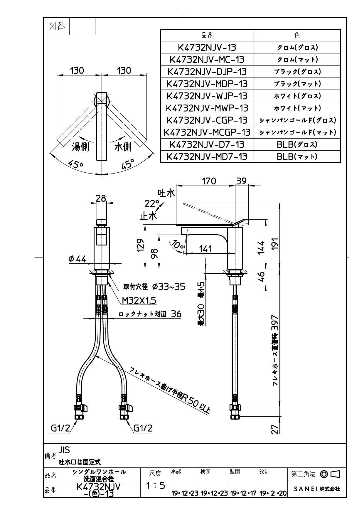 SANEI シングルワンホール洗面混合栓 K4732NJV-MCGP-13 通販