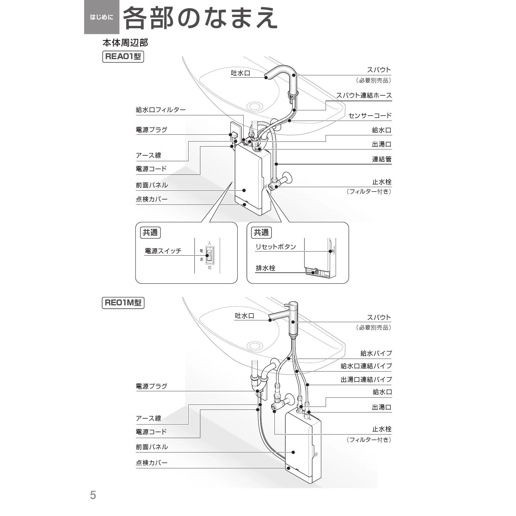 TOTO REA01A 取扱説明書 商品図面 施工説明書|TOTO 手洗器用小型電気 