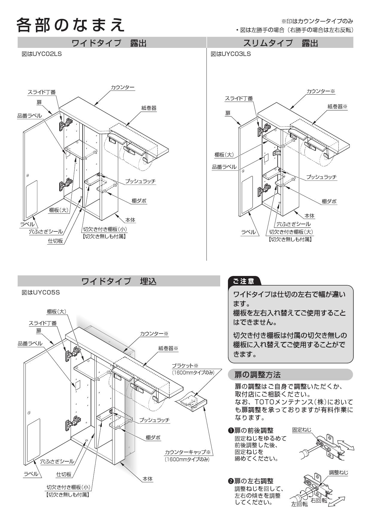 [UYC04RS_MW]　TOTO　フロア収納キャビネット（ワイド埋込1600mmフリーカット対応）Rタイプ　ダルブラウン - 2